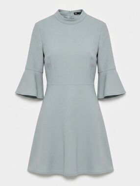 Zara A-Line Light Grey Fit & Flare 3/4 Bell Sleeves Mini Dress Size Small